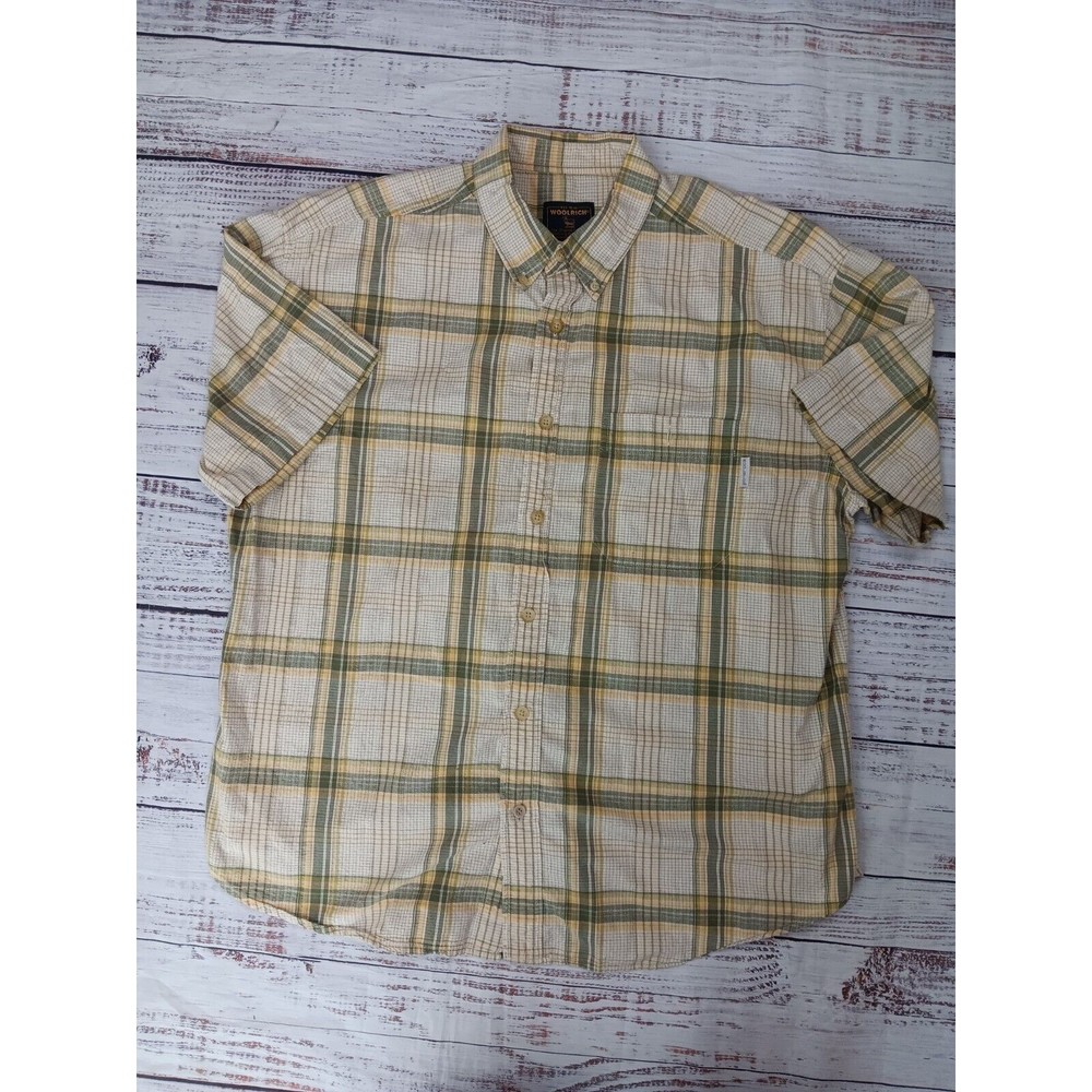 Woolrich Shirt Men's X-Large Short Sleeve Green Plaid Button Up